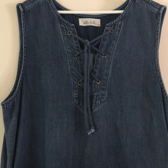 Bella Dahl Denim Fringe Tie Up Dress Medium M - Picture 2 of 3